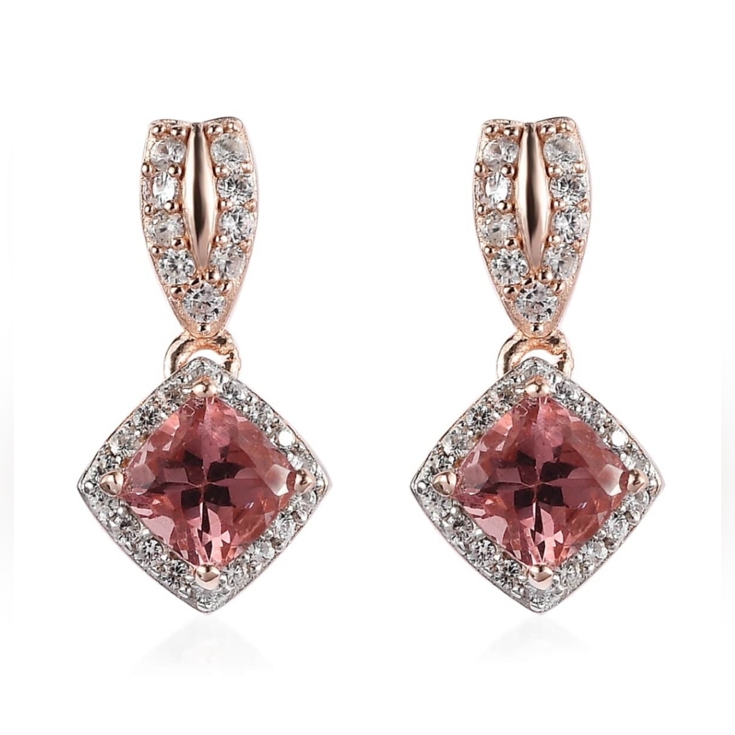 Genuine Red Apatite Earrings Rose Gold Over Sterling Silver! New!